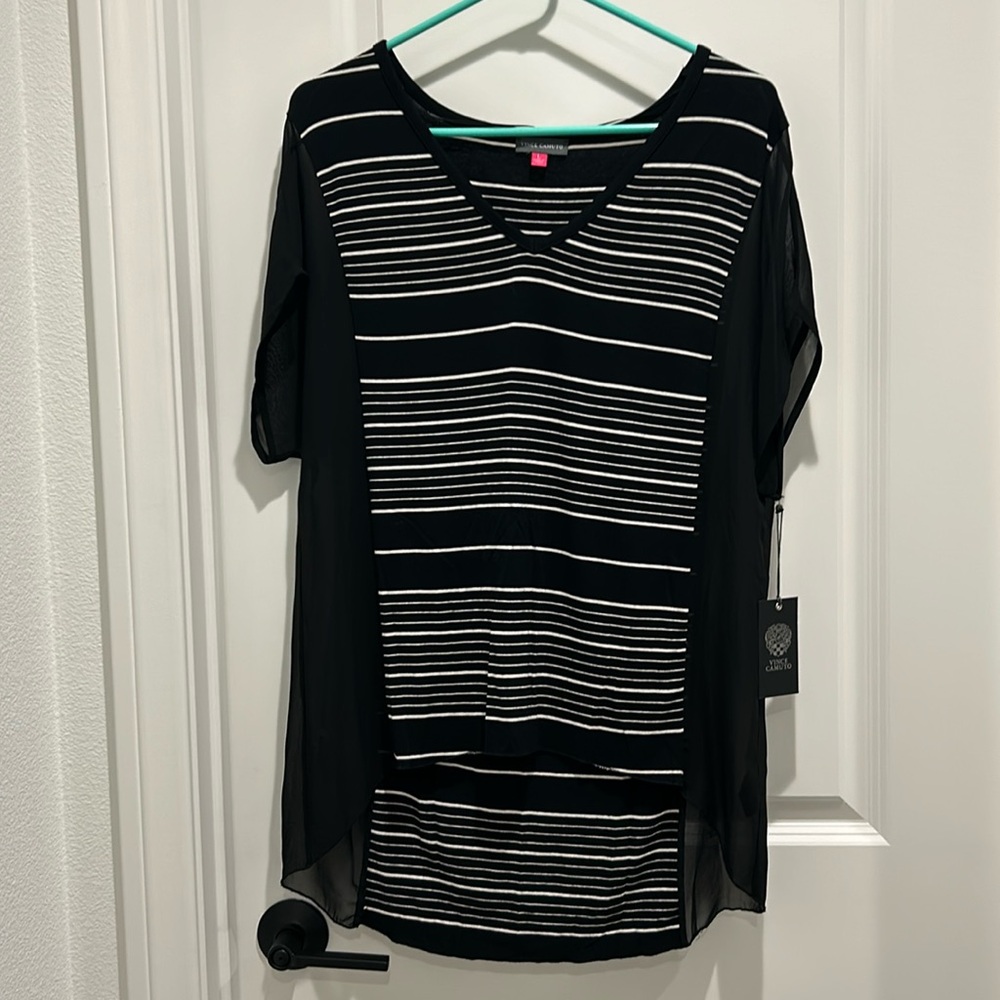 Vince Camuto high low striped blouse